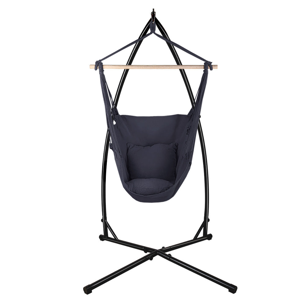 Gardeon Outdoor Hammock Chair with Steel Stand Hanging Hammock with Pillow Grey - image3