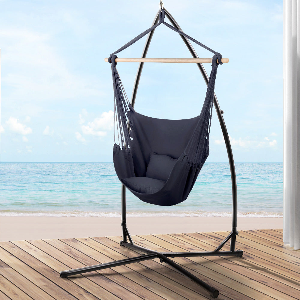 Gardeon Outdoor Hammock Chair with Steel Stand Hanging Hammock with Pillow Grey - image8