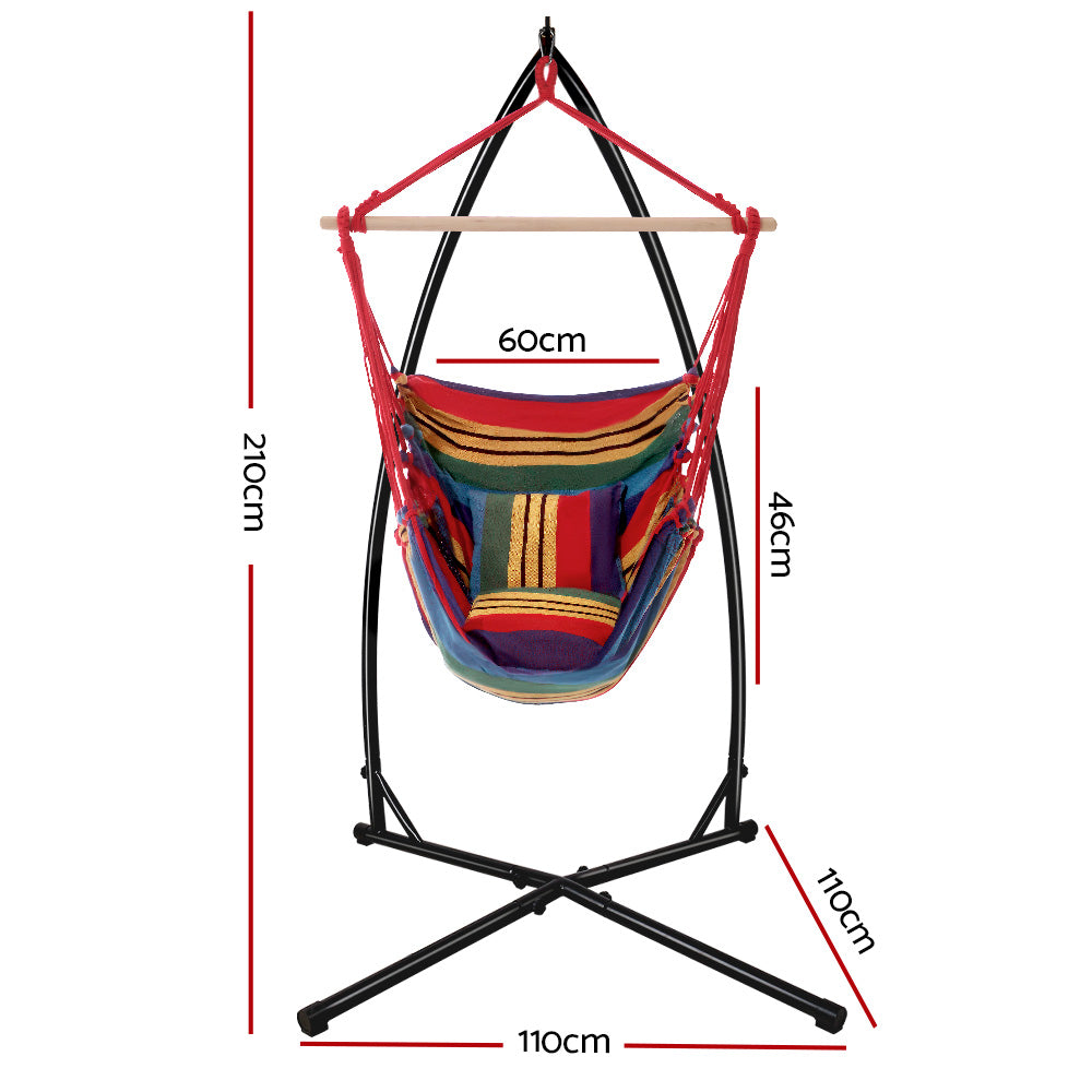 Gardeon Outdoor Hammock Chair with Steel Stand Hanging Hammock Pillow Rainbow - image2