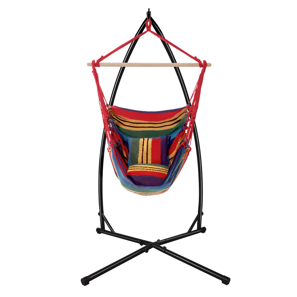 Gardeon Outdoor Hammock Chair with Steel Stand Hanging Hammock Pillow Rainbow - image3