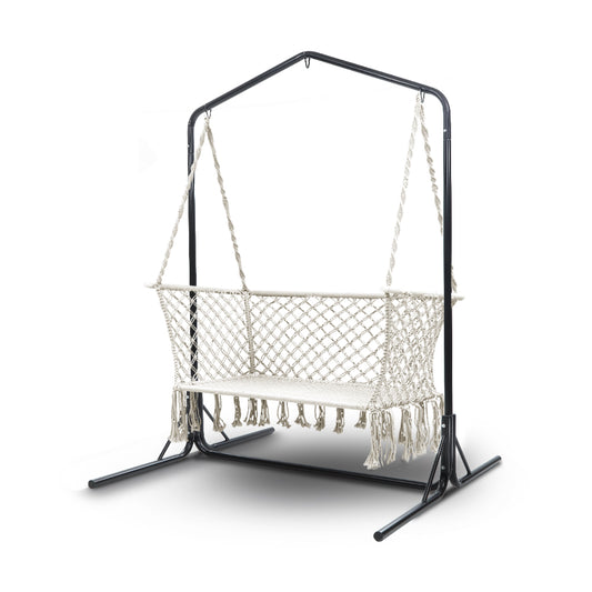 Gardeon Double Swing Hammock Chair with Stand Macrame Outdoor Bench Seat Chairs - image1
