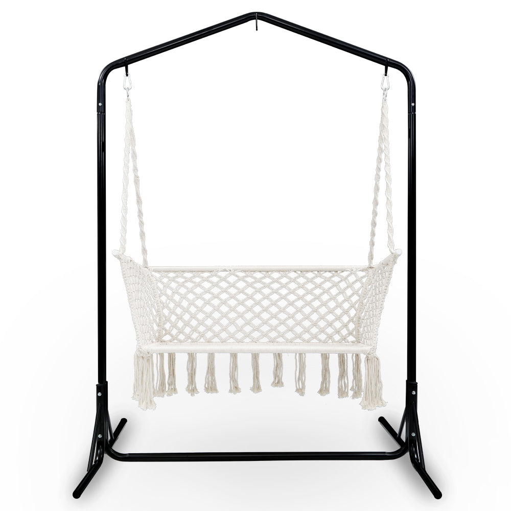 Gardeon Double Swing Hammock Chair with Stand Macrame Outdoor Bench Seat Chairs - image2