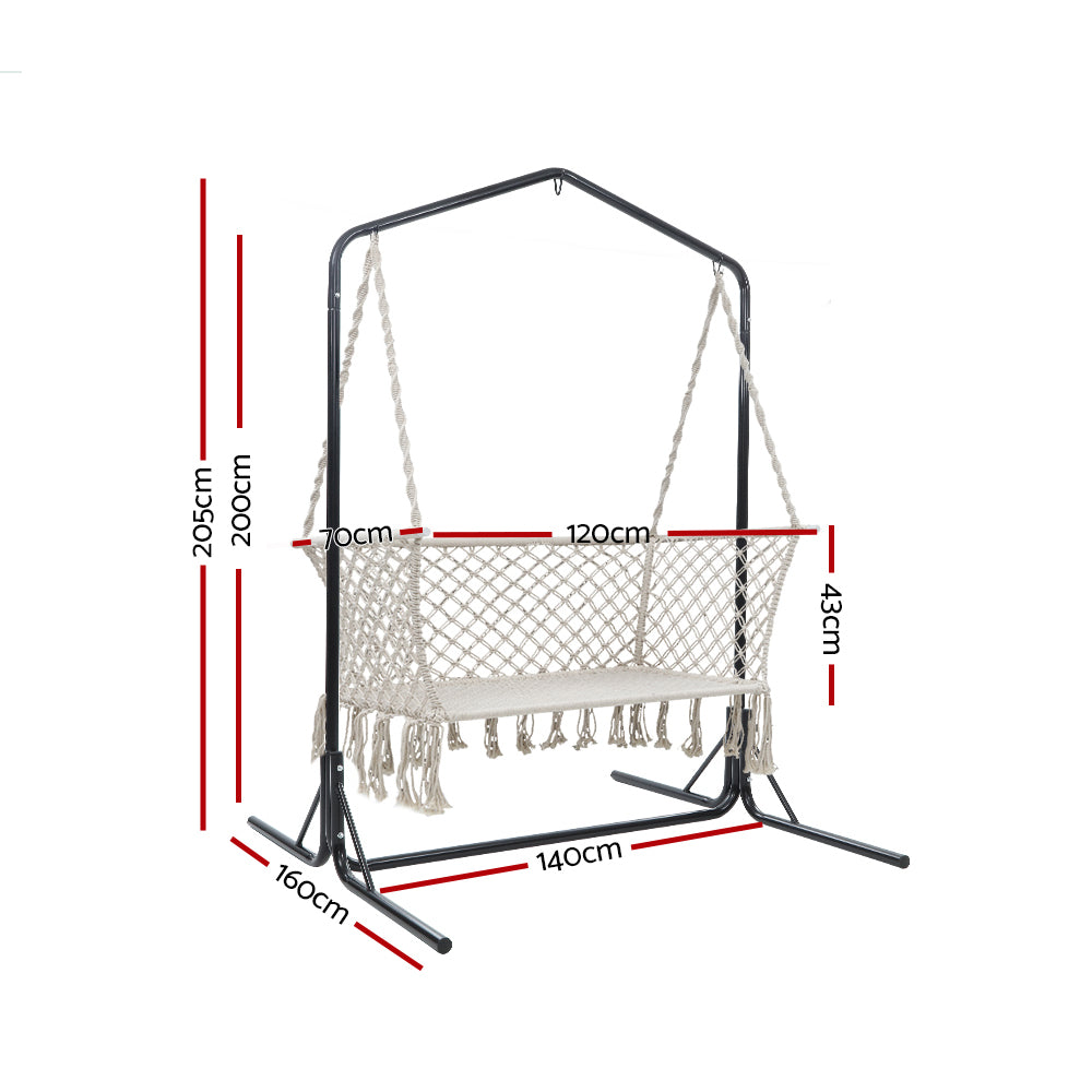 Gardeon Double Swing Hammock Chair with Stand Macrame Outdoor Bench Seat Chairs - image3