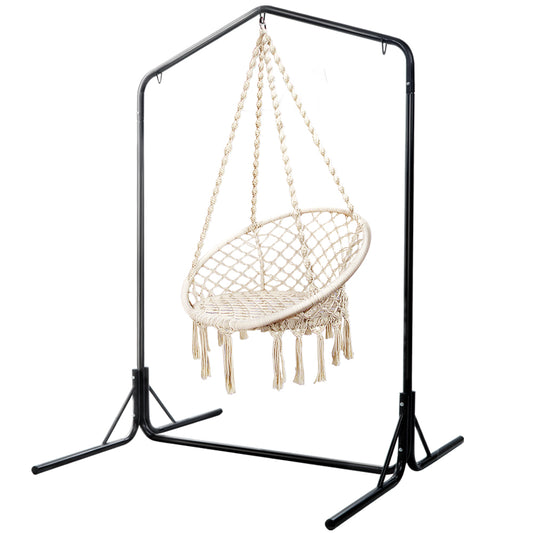 Gardeon Outdoor Hammock Chair with Stand Cotton Swing Relax Hanging 124CM Cream - image1