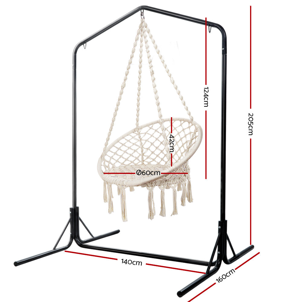 Gardeon Outdoor Hammock Chair with Stand Cotton Swing Relax Hanging 124CM Cream - image2