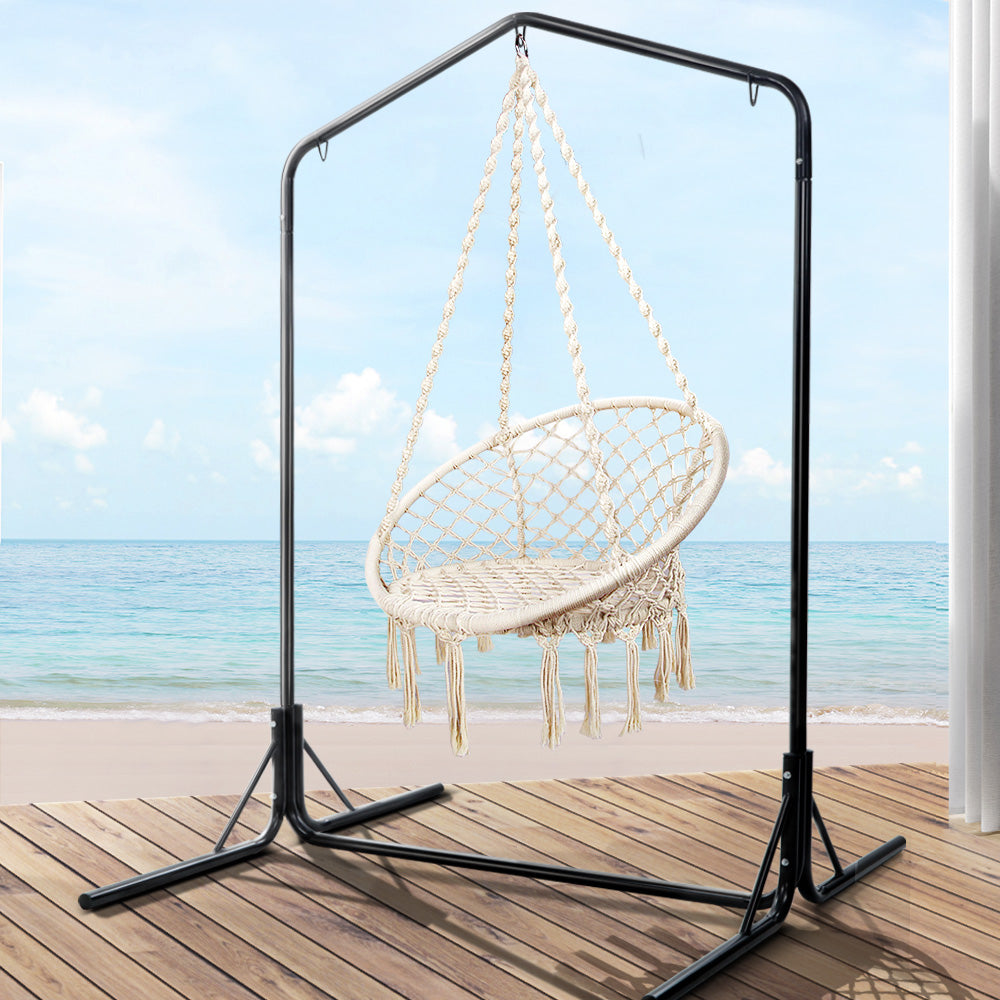 Gardeon Outdoor Hammock Chair with Stand Cotton Swing Relax Hanging 124CM Cream - image8