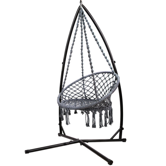 Gardeon Outdoor Hammock Chair with Steel Stand Cotton Swing Hanging 124CM Grey - image1