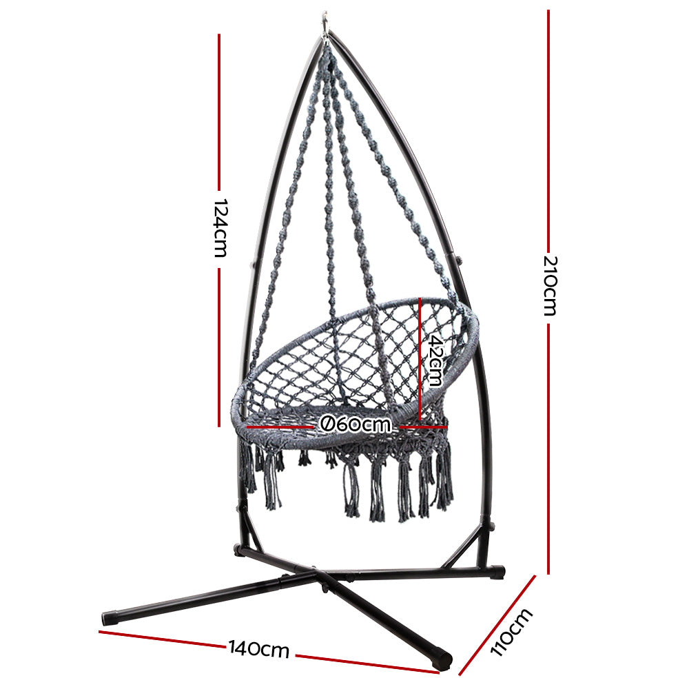 Gardeon Outdoor Hammock Chair with Steel Stand Cotton Swing Hanging 124CM Grey - image2
