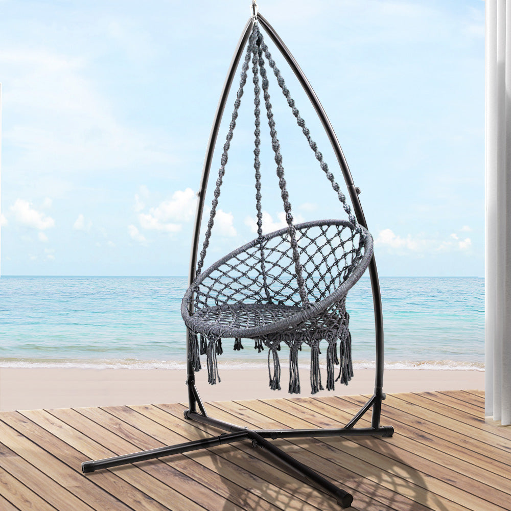 Gardeon Outdoor Hammock Chair with Steel Stand Cotton Swing Hanging 124CM Grey - image8