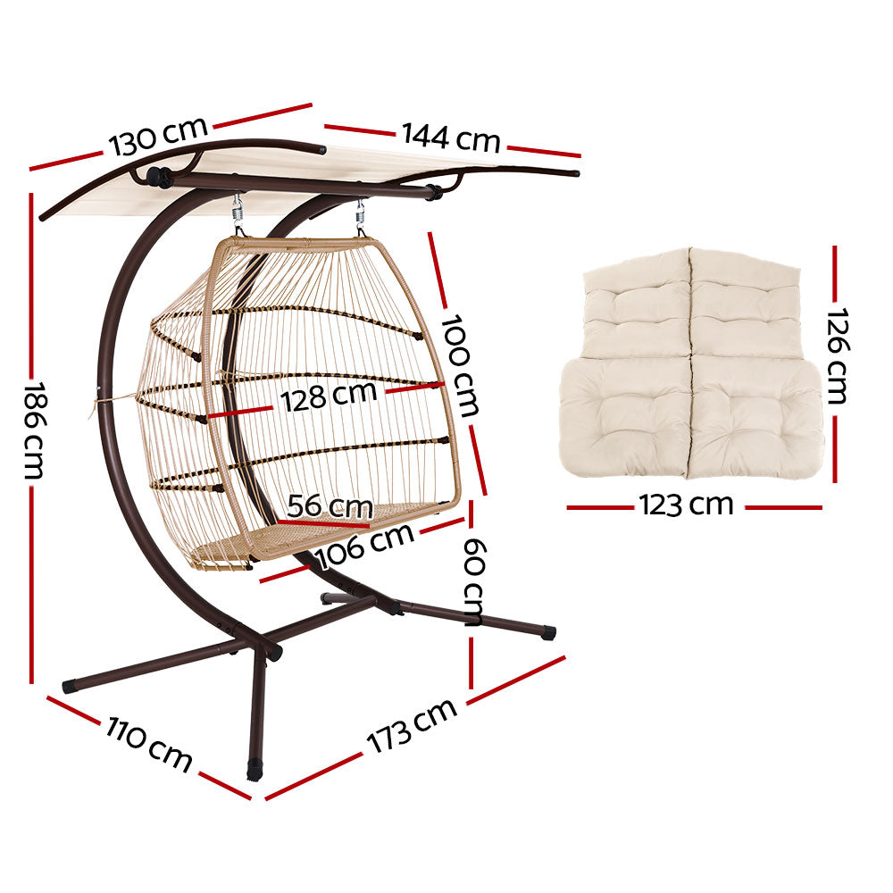Outdoor Furniture Lounge Hanging Swing Chair Egg Hammock Stand Rattan Wicker Latte - image2