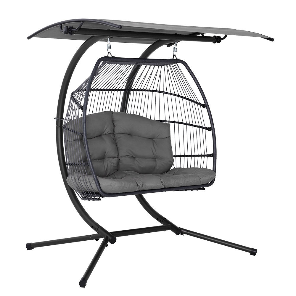 Outdoor Furniture Lounge Hanging Swing Chair Egg Hammock Stand Rattan Wicker Grey - image1