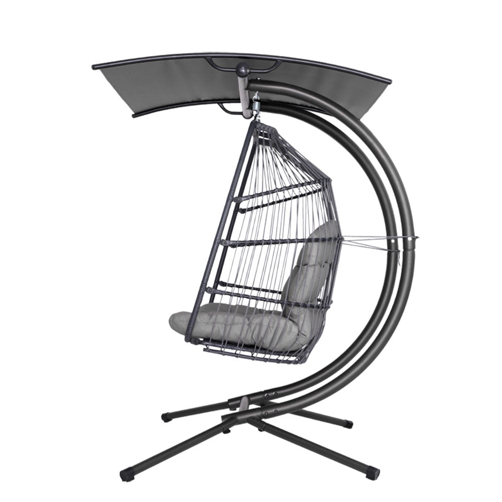 Outdoor Furniture Lounge Hanging Swing Chair Egg Hammock Stand Rattan Wicker Grey - image4
