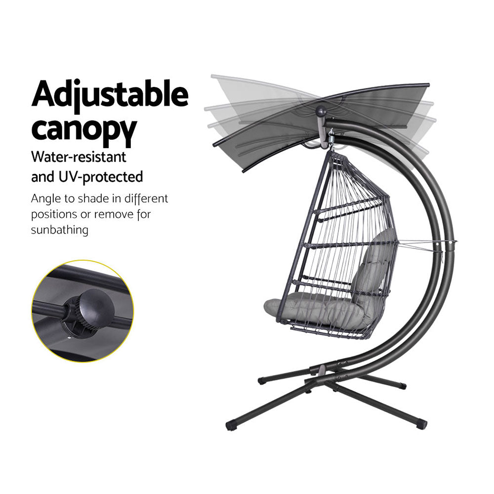 Outdoor Furniture Lounge Hanging Swing Chair Egg Hammock Stand Rattan Wicker Grey - image6