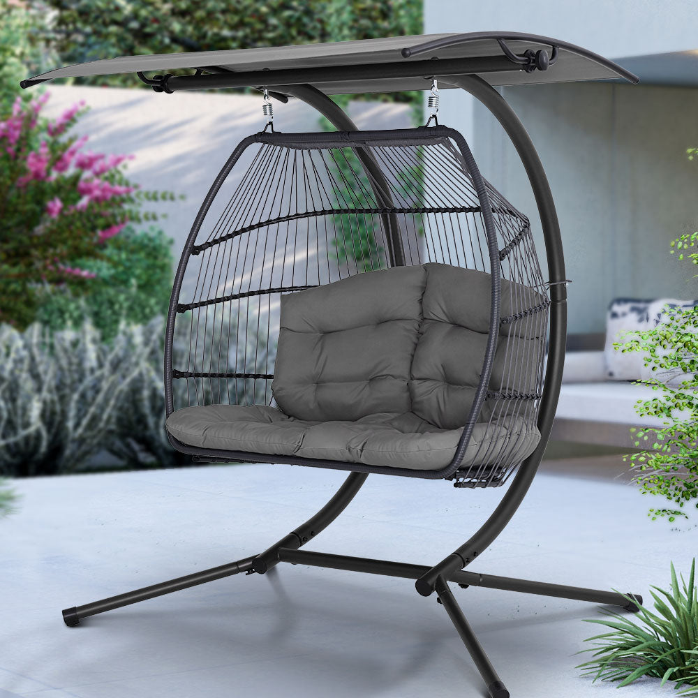 Outdoor Furniture Lounge Hanging Swing Chair Egg Hammock Stand Rattan Wicker Grey - image8