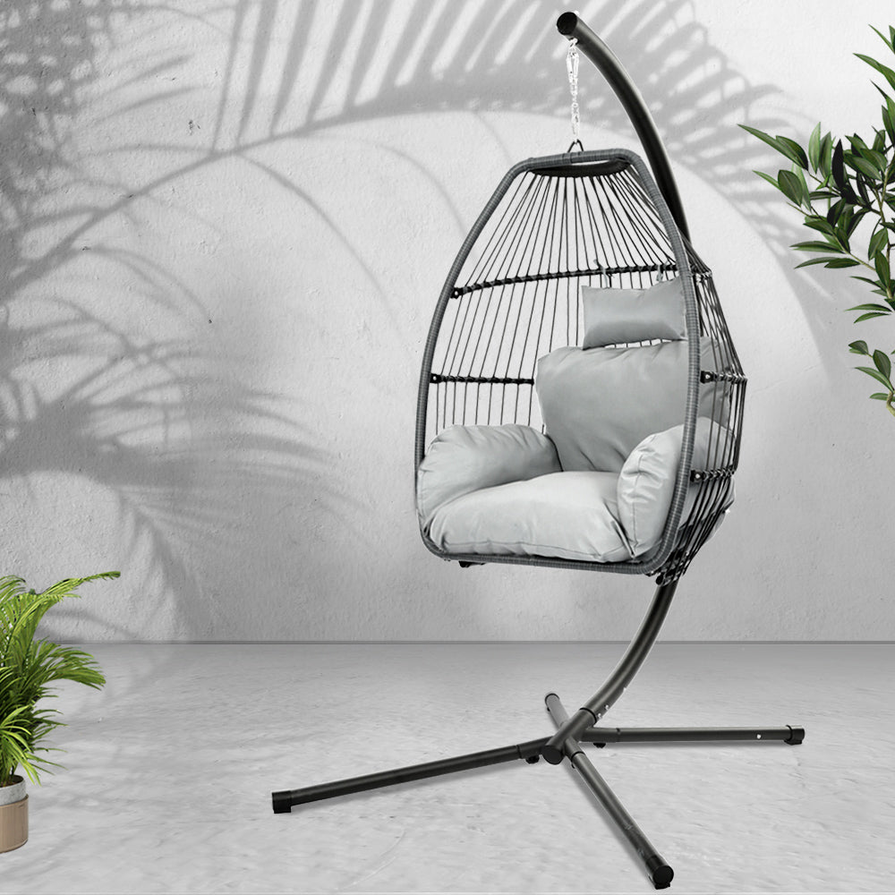 Outdoor Furniture Egg Hammock Hanging Swing Chair Stand Pod Wicker Grey - image7