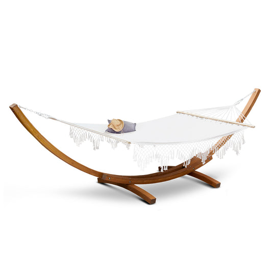 Double Tassel Hammock with Wooden Hammock Stand - image1