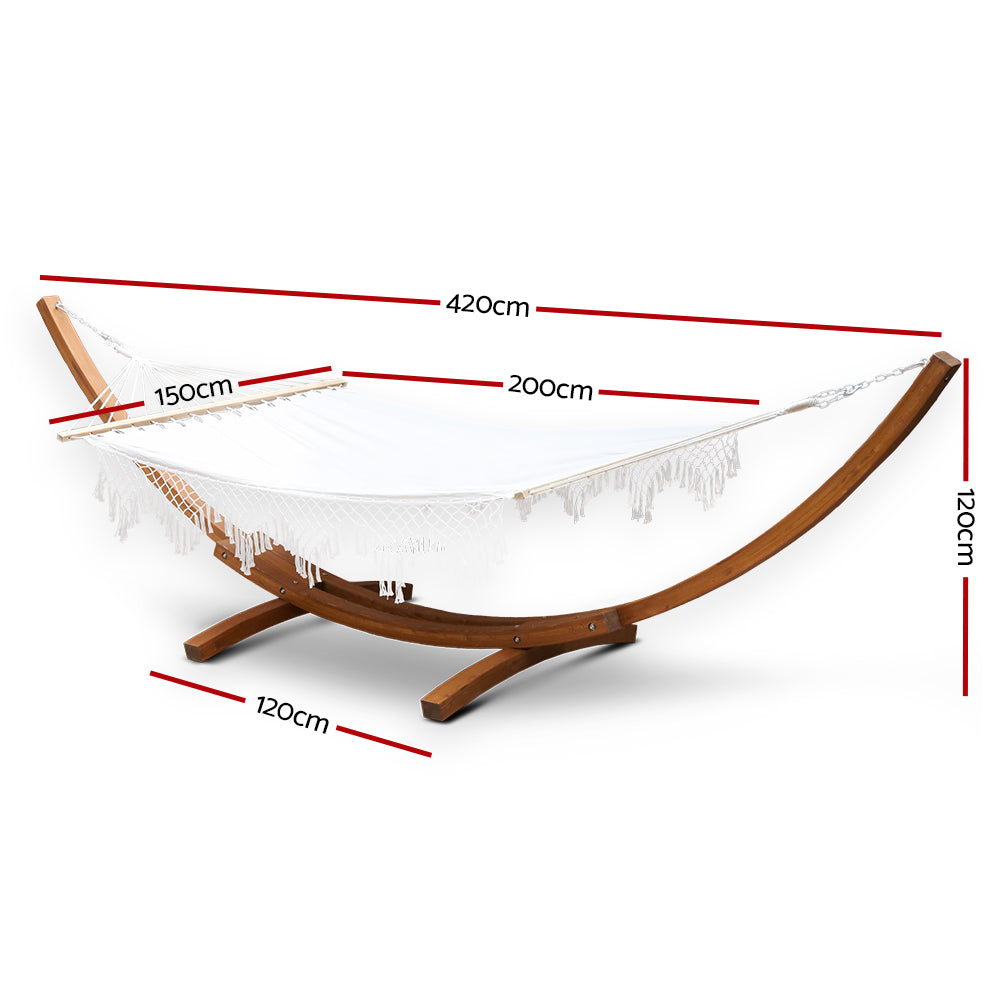 Double Tassel Hammock with Wooden Hammock Stand - image2
