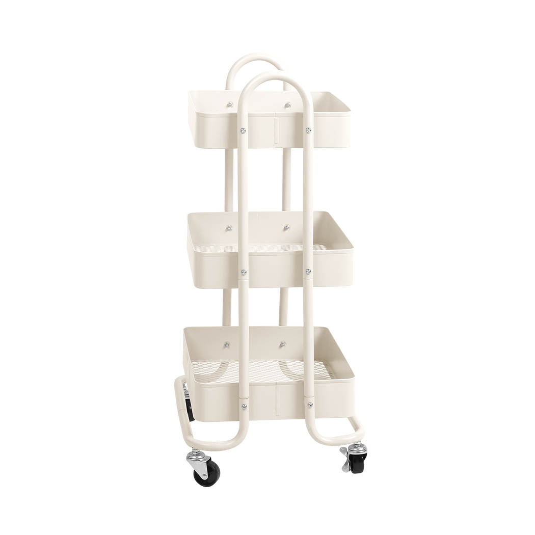 3 Tiers Kitchen Trolley Cart Steel Storage Rack Shelf Organiser Wheels White - image2