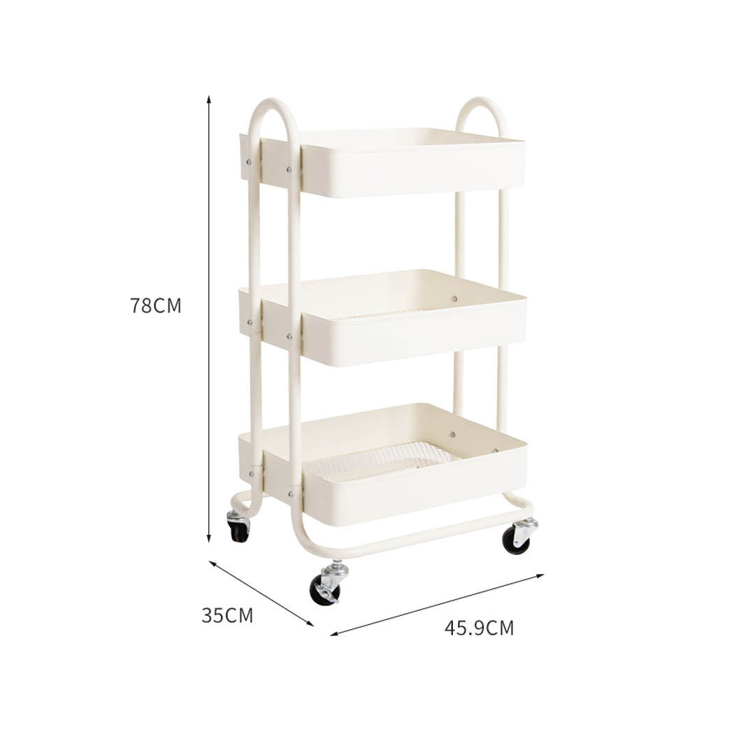 3 Tiers Kitchen Trolley Cart Steel Storage Rack Shelf Organiser Wheels White - image3