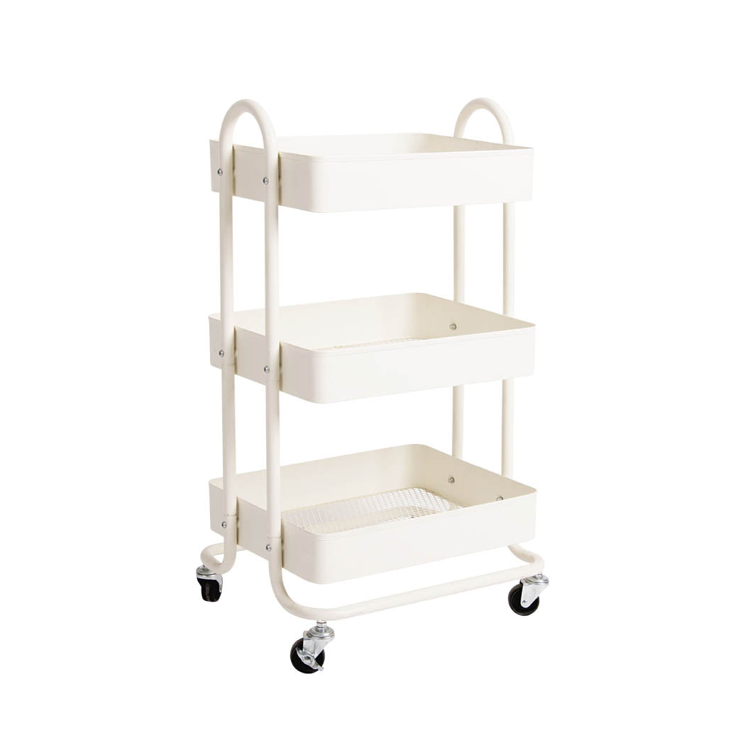 3 Tiers Kitchen Trolley Cart Steel Storage Rack Shelf Organiser Wheels White - image1