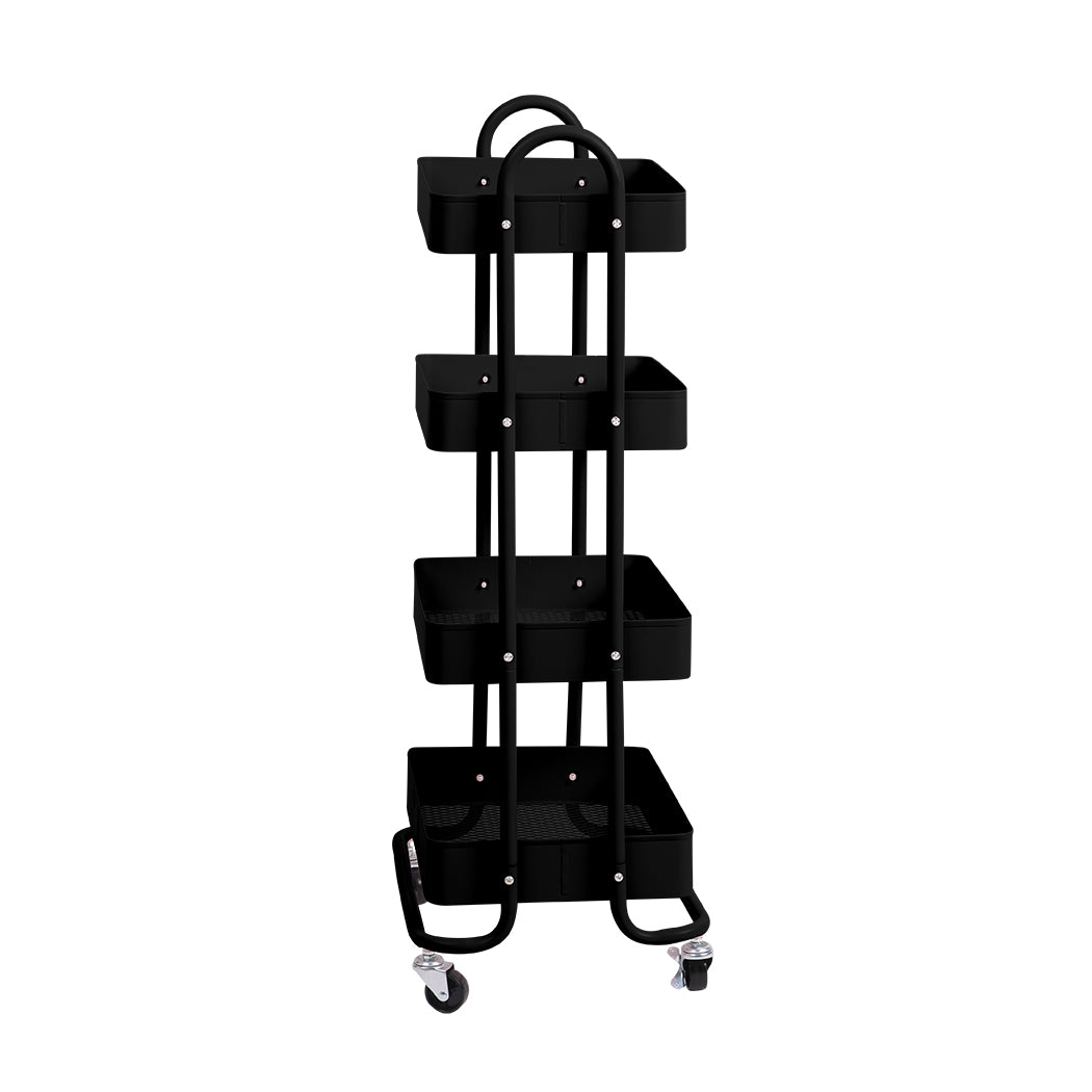 4 Tiers Kitchen Trolley Cart Steel Storage Rack Shelf Organiser Black - image2