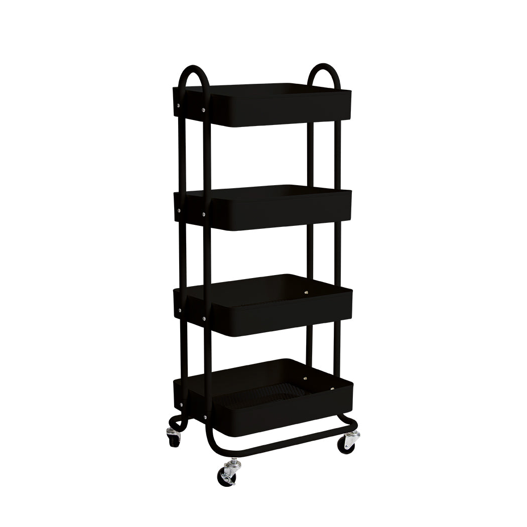 4 Tiers Kitchen Trolley Cart Steel Storage Rack Shelf Organiser Black - image1