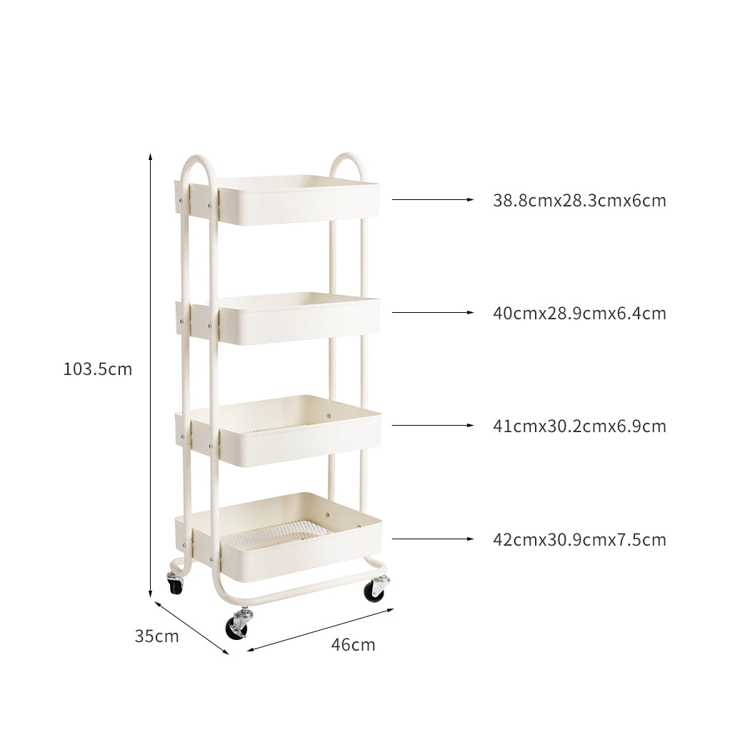 4 Tiers Kitchen Trolley Cart Steel Storage Rack Shelf Organiser White - image3