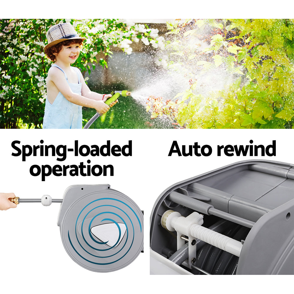 20M Retractable Water Hose Reel Garden Storage AutoRewind Spray Gun - image5