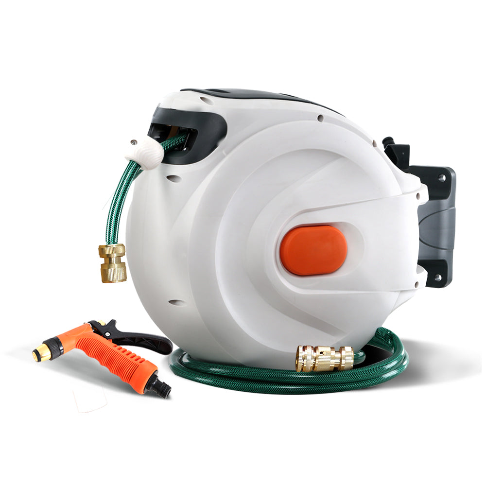 Retractable Hose Reel 20M Garden Water Brass Spray Gun Auto Rewind - image1