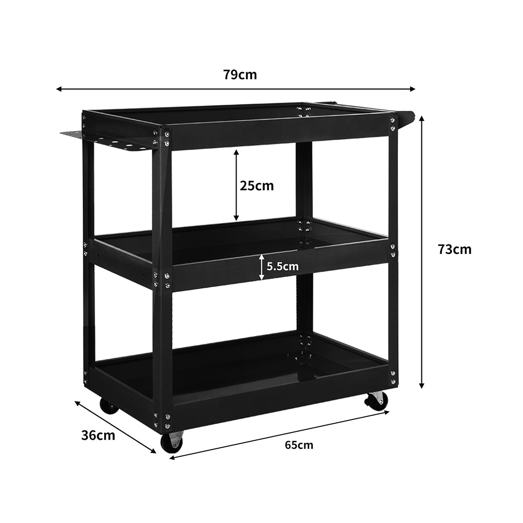 Tool Cart Trolley 3-Tier Toolbox Workshop Garage Storage Organizer Steel 150KG - image3