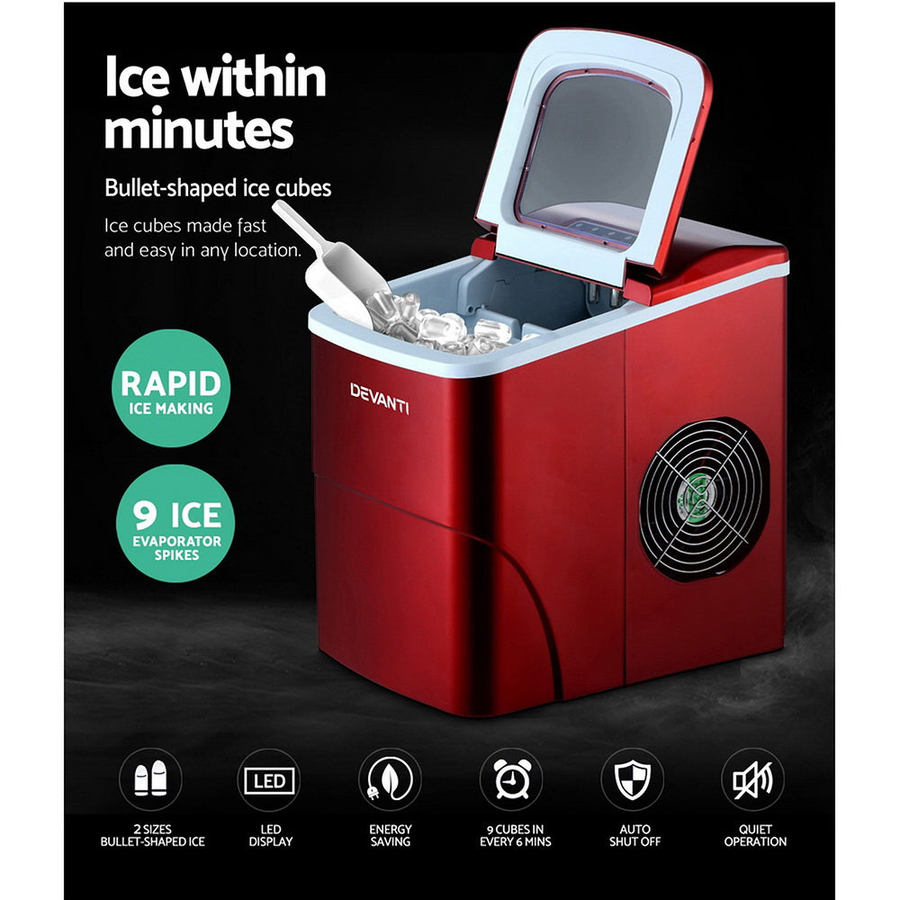 Portable Ice Cube Maker Machine 2L Home Bar Benchtop Easy Quick Red - image5