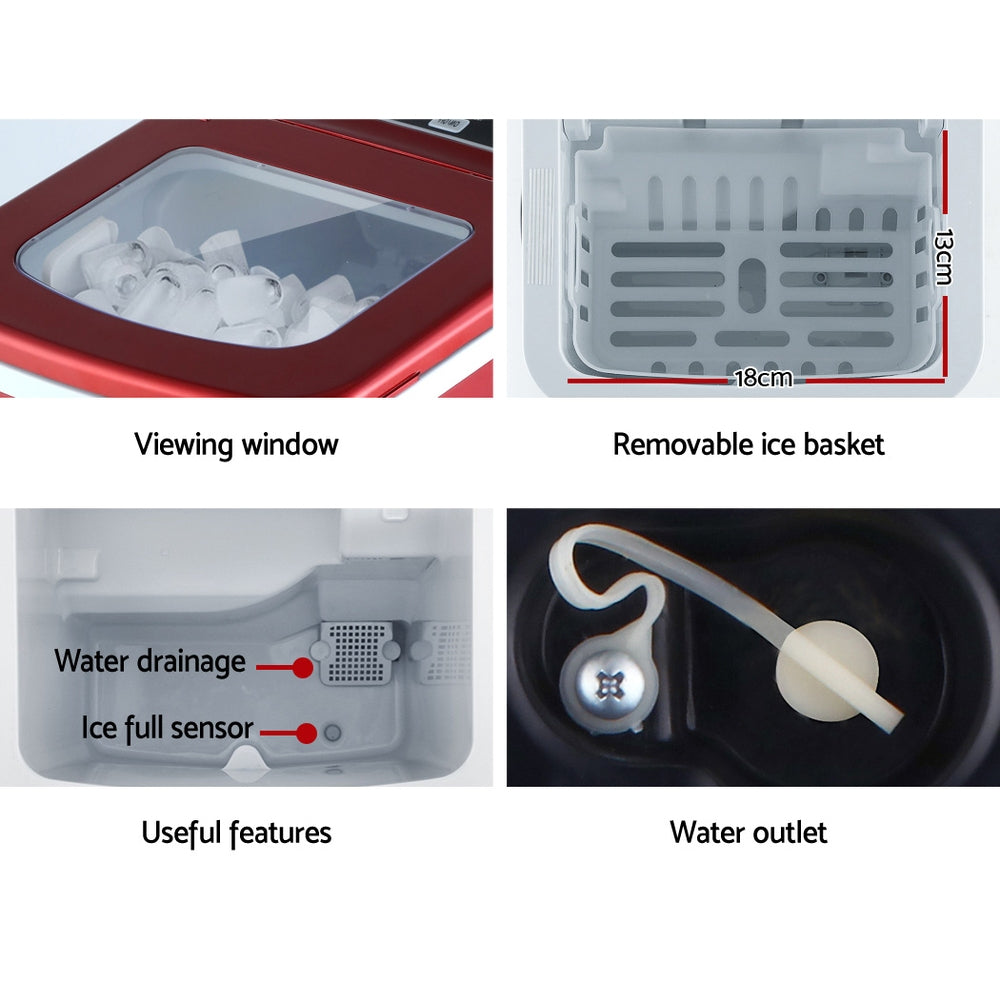 Portable Ice Cube Maker Machine 2L Home Bar Benchtop Easy Quick Red - image6