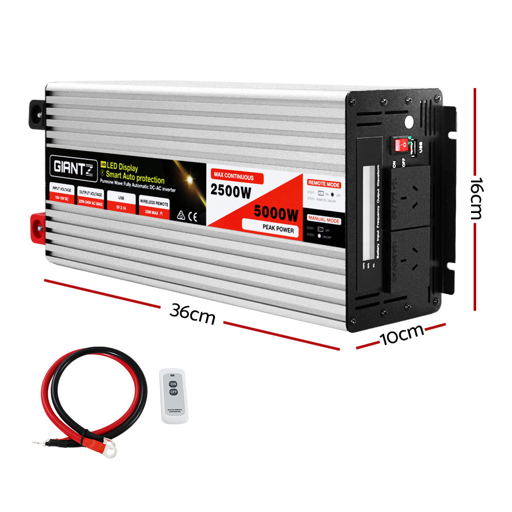 Giantz Power Inverter 12V to 240V 2500W/5000W Pure Sine Wave Camping Car Boat - image2