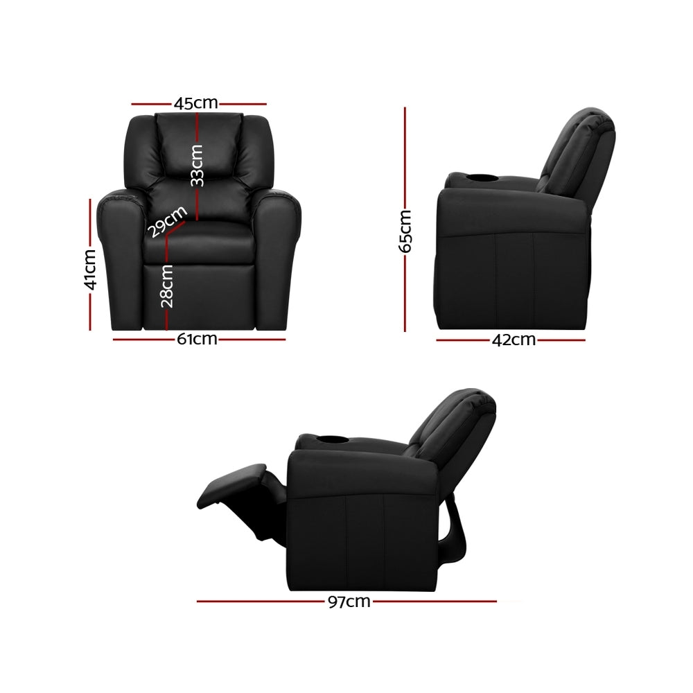 Kids Recliner Chair Black PU Leather Sofa Lounge Couch Children Armchair - image2