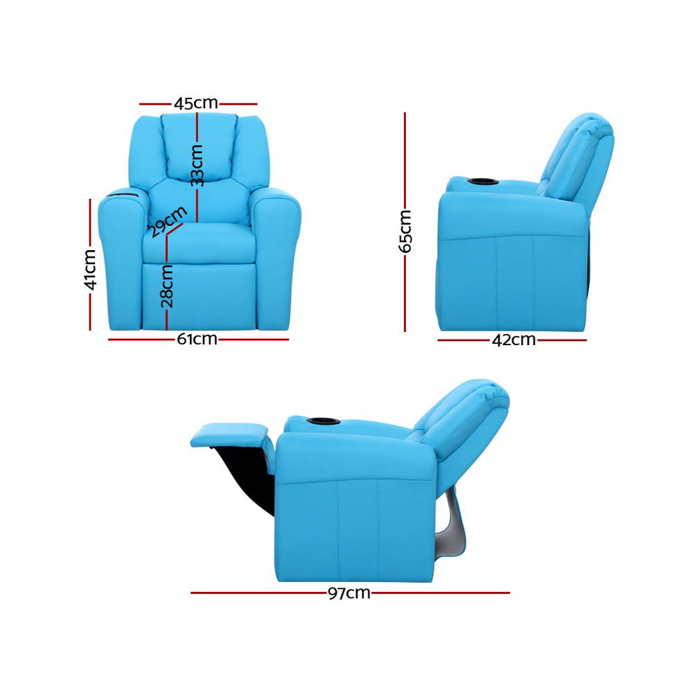 Luxury Kids Recliner Sofa Children Lounge Chair PU Couch Armchair Blue - image2