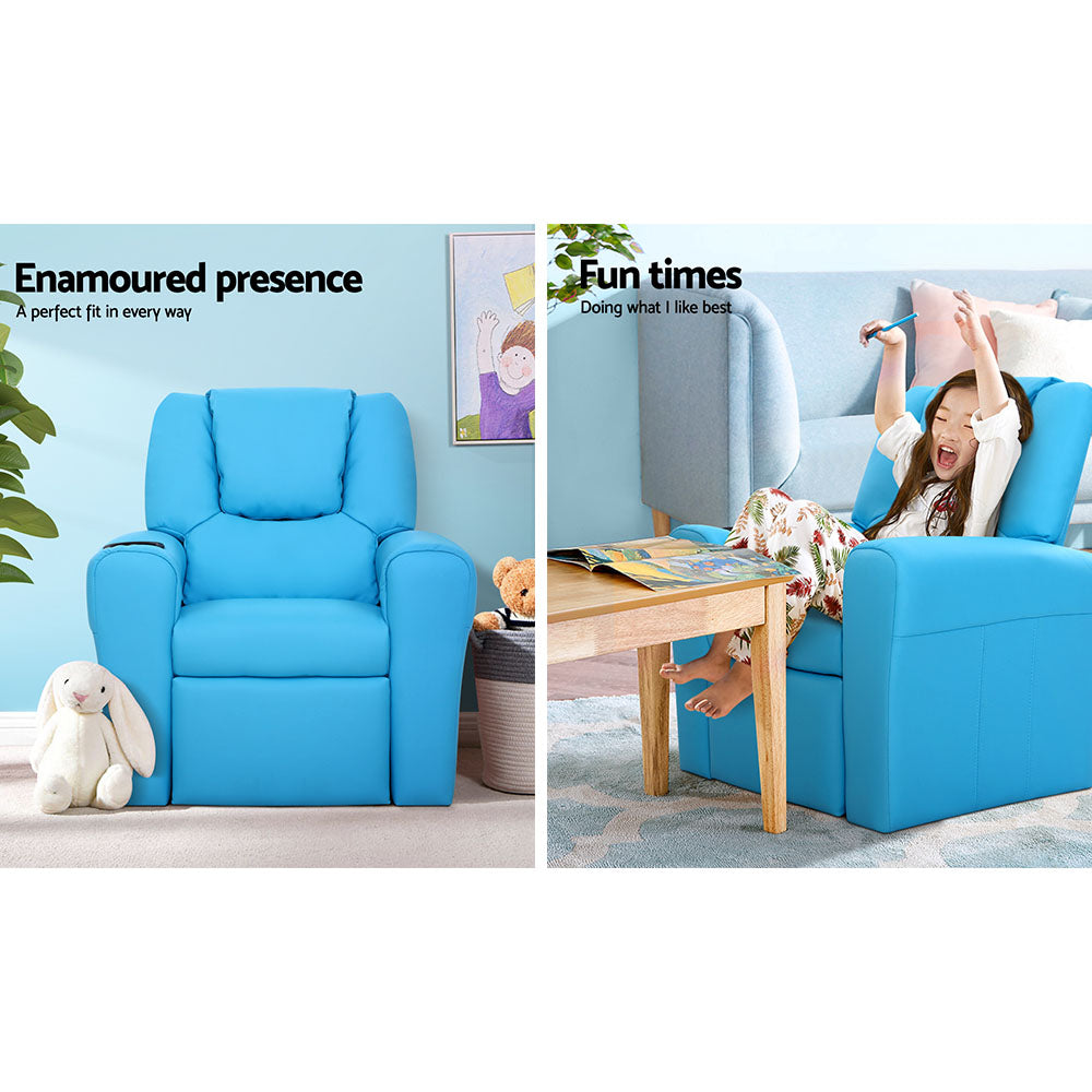 Luxury Kids Recliner Sofa Children Lounge Chair PU Couch Armchair Blue - image4