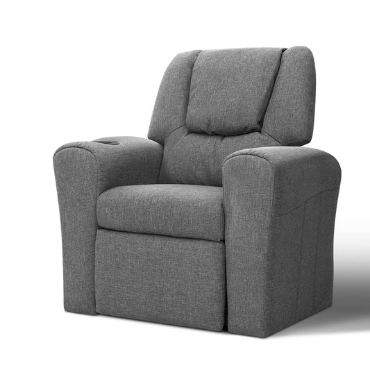 Kids Recliner Chair Grey Linen Soft Sofa Lounge Couch Children Armchair - image1