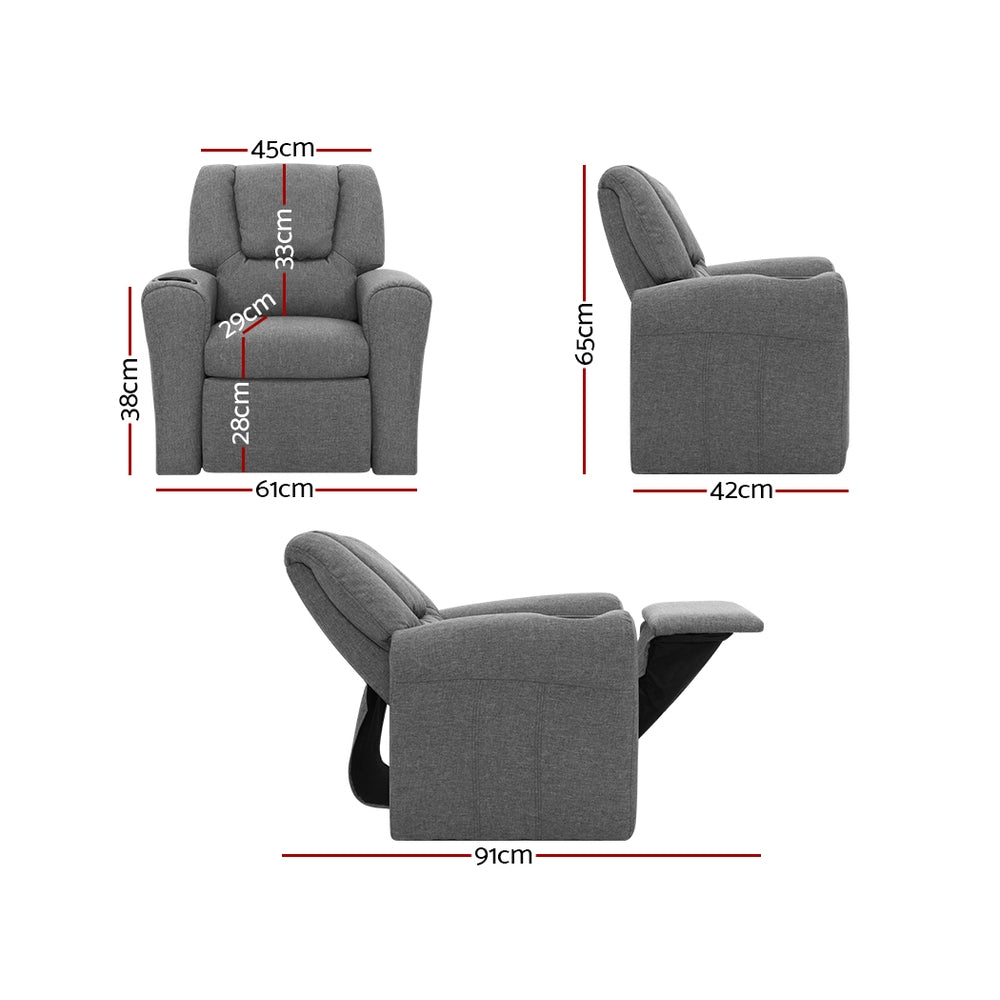 Kids Recliner Chair Grey Linen Soft Sofa Lounge Couch Children Armchair - image2