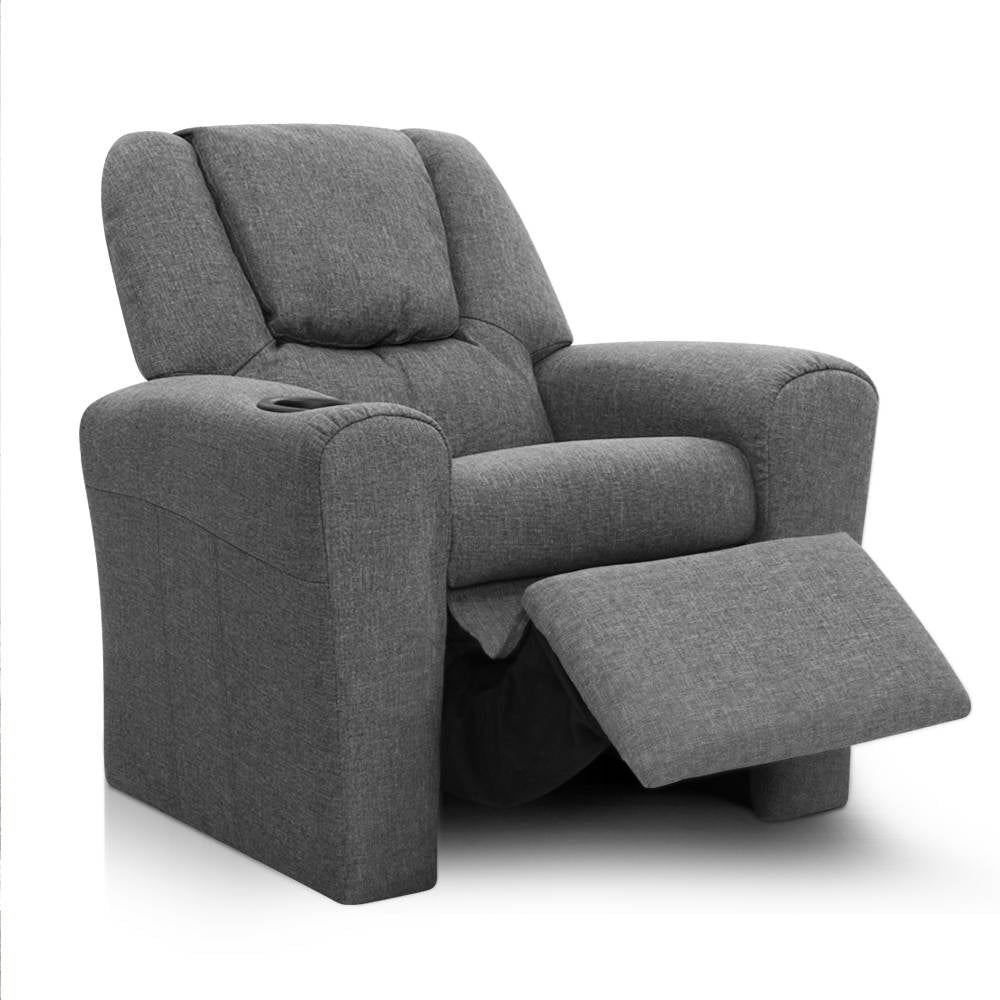 Kids Recliner Chair Grey Linen Soft Sofa Lounge Couch Children Armchair - image3