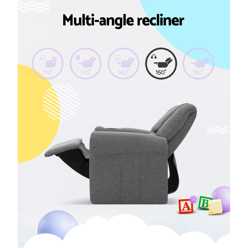 Kids Recliner Chair Grey Linen Soft Sofa Lounge Couch Children Armchair - image5