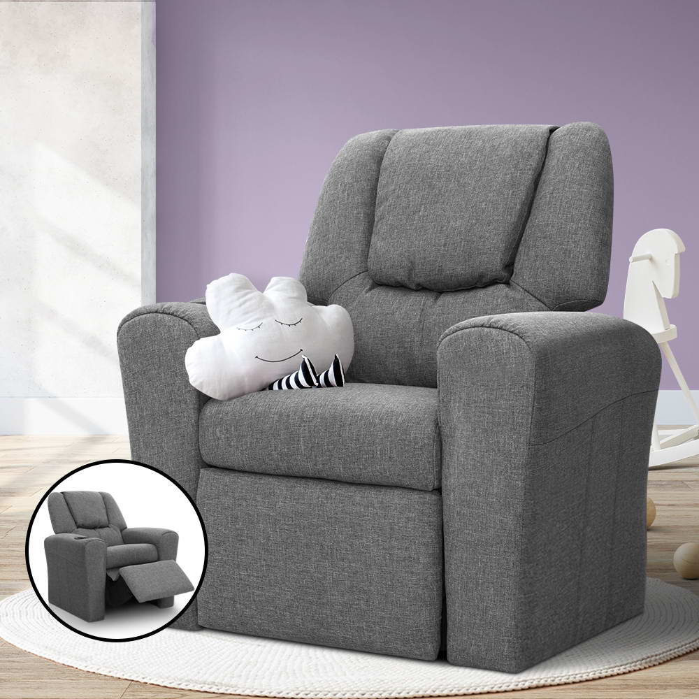 Kids Recliner Chair Grey Linen Soft Sofa Lounge Couch Children Armchair - image7