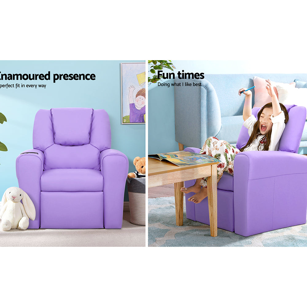 Kids Recliner Chair Purple PU Leather Sofa Lounge Couch Children Armchair - image4