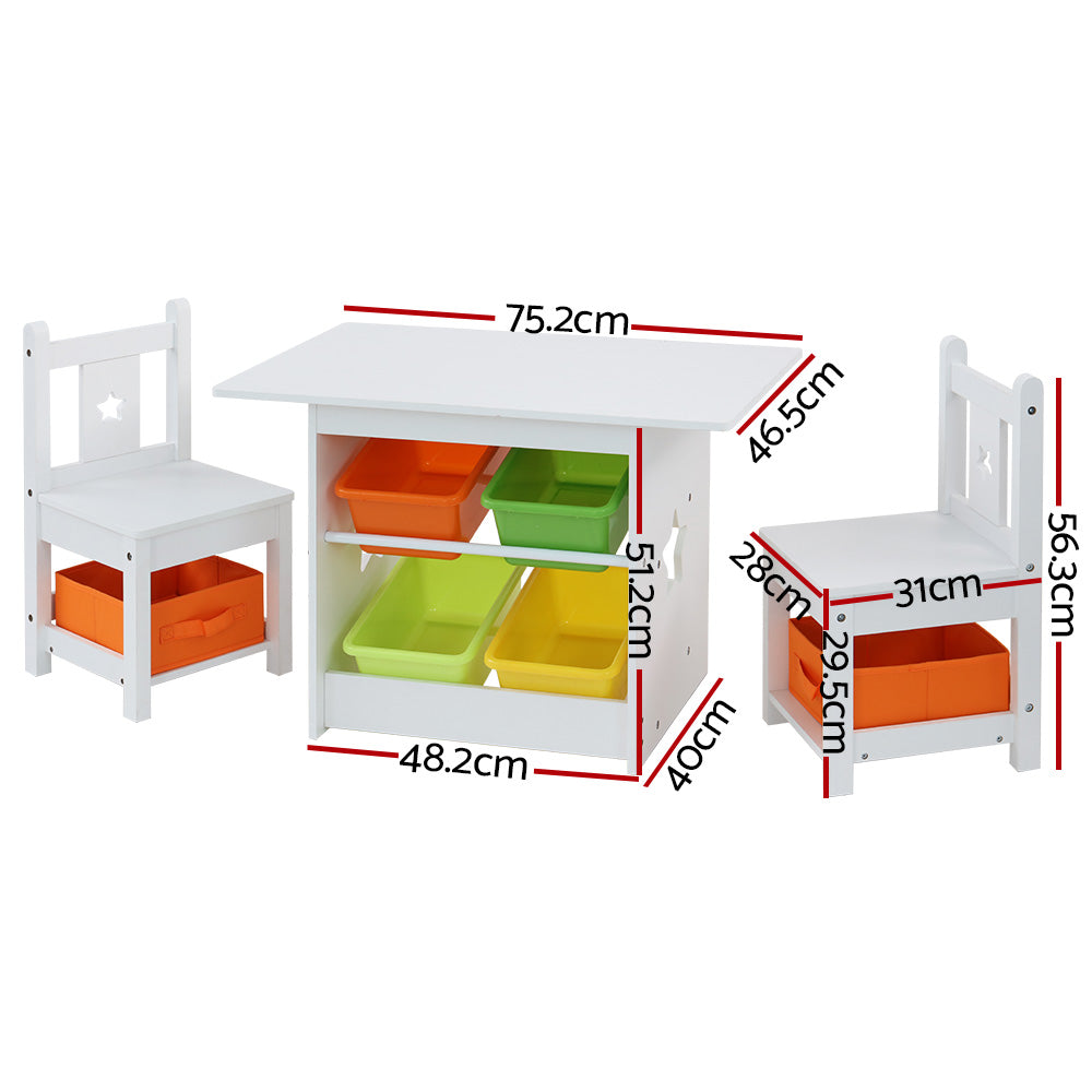 Keezi 3 PCS Kids Table and Chairs Set Children Furniture Play Toys Storage Box - image2