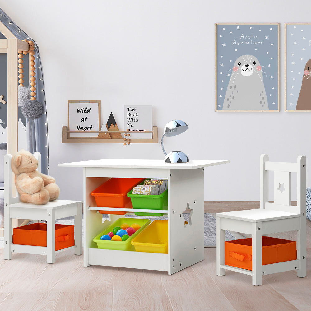 Keezi 3 PCS Kids Table and Chairs Set Children Furniture Play Toys Storage Box - image8