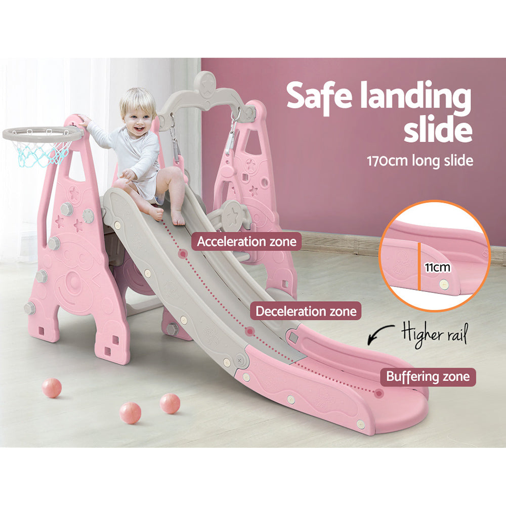 Keezi Kids Slide 170cm Extra Long Swing Basketball Hoop Toddlers PlaySet Pink - image7