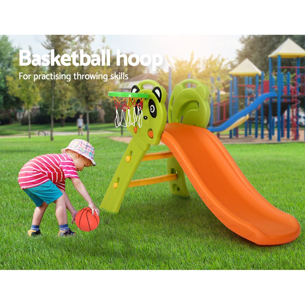 Kids Slide Basketball Hoop Activity Center Outdoor Toddler Play Set Orange - image6