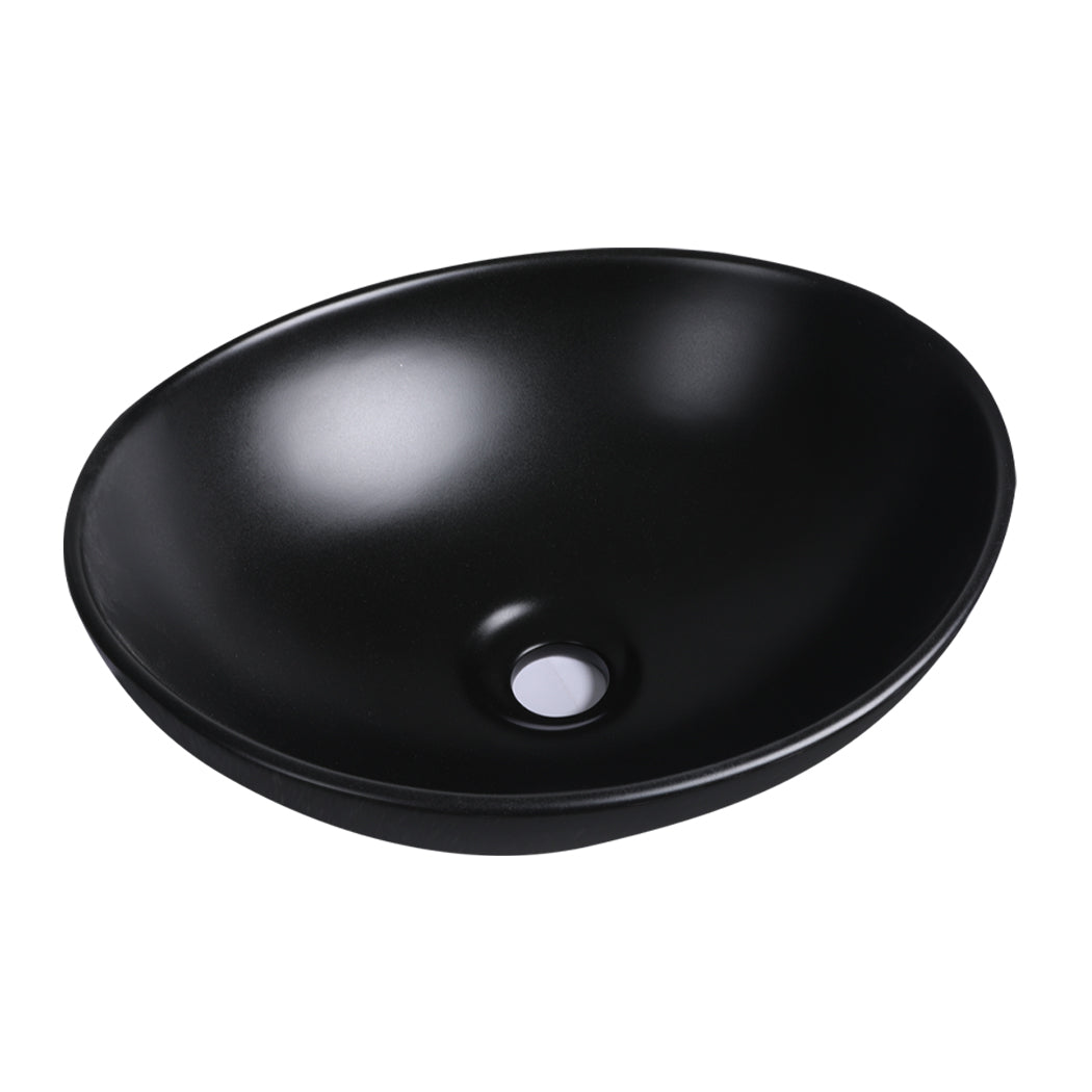 Wash Basin Oval Ceramic Hand Bowl Bathroom Sink Vanity Above Counter Matte Black - image2