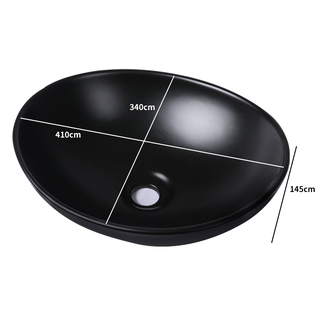 Wash Basin Oval Ceramic Hand Bowl Bathroom Sink Vanity Above Counter Matte Black - image3