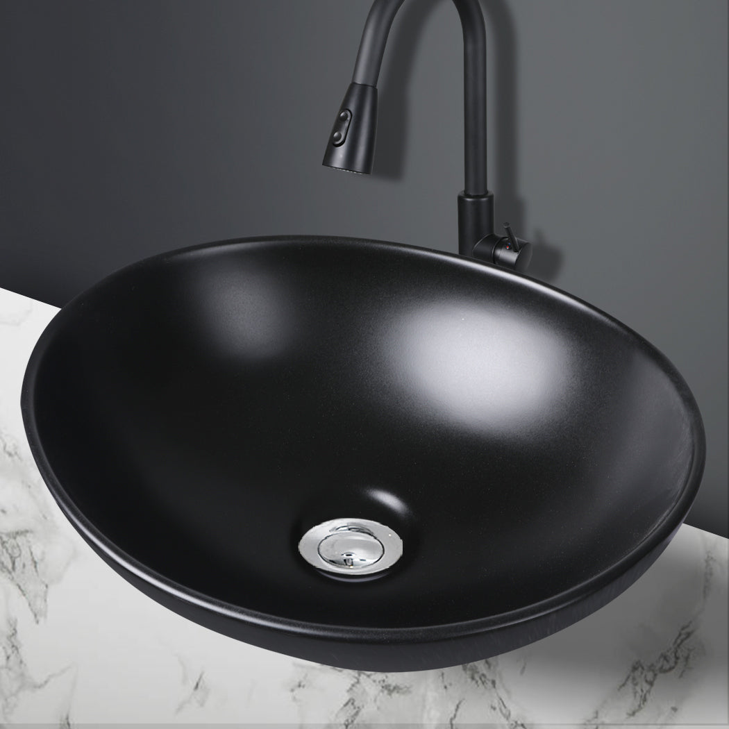 Wash Basin Oval Ceramic Hand Bowl Bathroom Sink Vanity Above Counter Matte Black - image7