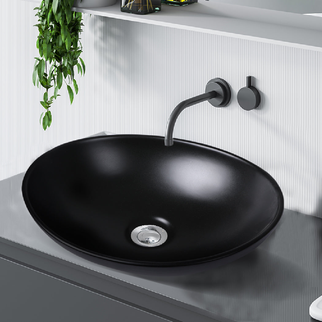 Wash Basin Oval Ceramic Hand Bowl Bathroom Sink Vanity Above Counter Matte Black - image8